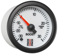 AutoMeter - Autometer Stack 52mm -30INHG to +30 PSI (Incl T-Fitting) Pro Stepper Motor Boost Press Gauge - White - Demon Performance