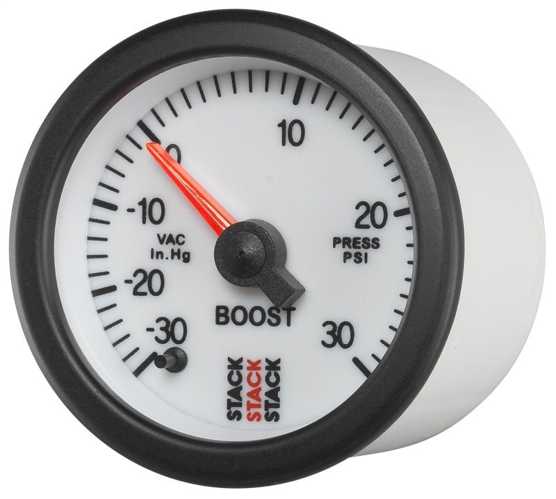 AutoMeter - Autometer Stack 52mm -30INHG to +30 PSI (Incl T-Fitting) Pro Stepper Motor Boost Press Gauge - White - Demon Performance