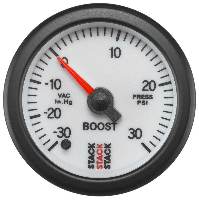 AutoMeter - Autometer Stack 52mm -30INHG to +30 PSI (Incl T-Fitting) Pro Stepper Motor Boost Press Gauge - White - Demon Performance