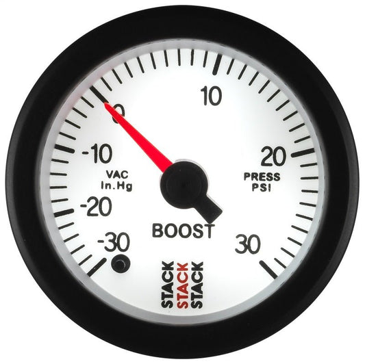 AutoMeter - Autometer Stack 52mm -30INHG to +30 PSI (Incl T-Fitting) Pro Stepper Motor Boost Press Gauge - White - Demon Performance