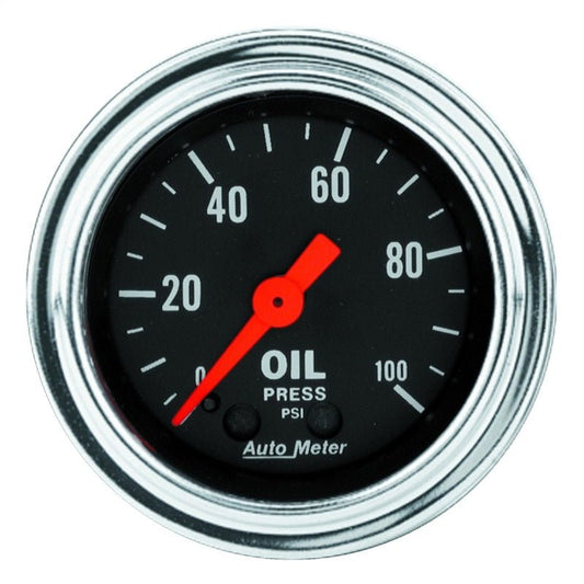 AutoMeter - Autometer Traditional Chrome 2-1/16in 100 PSI Mechanical Oil Pressure Gauge - Demon Performance