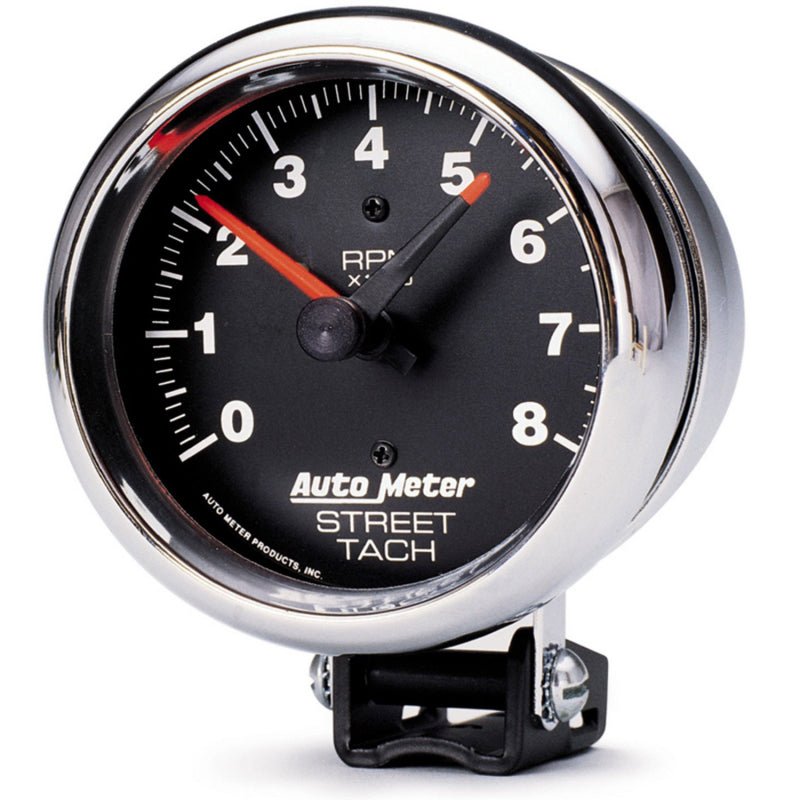 AutoMeter - Autometer Traditional Chrome 3-3/4in 8k w/ Red Line Tachometer - Demon Performance