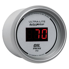 AutoMeter - Autometer Ultra-Lite 2-1/16in 100PSI Silver Dial Digital Oil Pressure Gauge w/ Red LED - Demon Performance