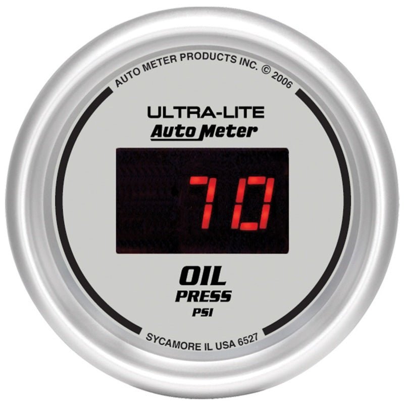 AutoMeter - Autometer Ultra-Lite 2-1/16in 100PSI Silver Dial Digital Oil Pressure Gauge w/ Red LED - Demon Performance