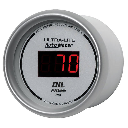 AutoMeter - Autometer Ultra-Lite 2-1/16in 100PSI Silver Dial Digital Oil Pressure Gauge w/ Red LED - Demon Performance