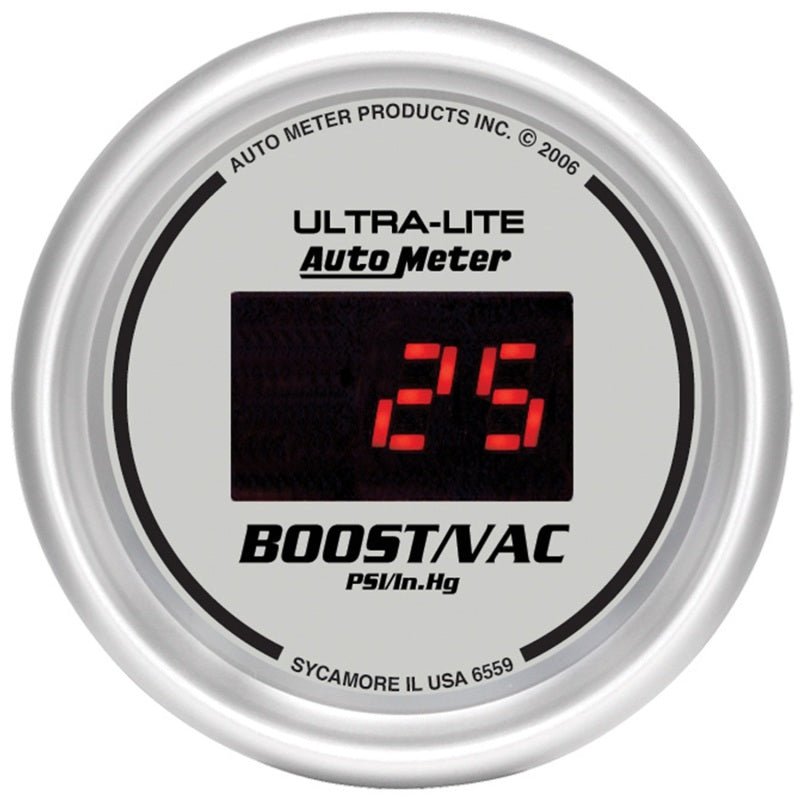 AutoMeter - Autometer Ultra-Lite 2-1/16in 30INHG-30PSI Digital Silver Dial Vacuum/Boost Gauge w/ Red Led - Demon Performance