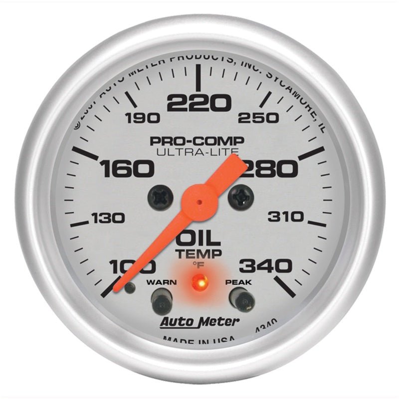 AutoMeter - Autometer Ultra-Lite 2-1/16in. / 340 Degree F (Stepper Motor w/Peak & Warn) Oil Temperature Gauge - Demon Performance