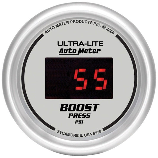 AutoMeter - Autometer Ultra-Lite 2-1/16in 5-60 PSI Digital Boost Pressure Gauge - Silver - Demon Performance