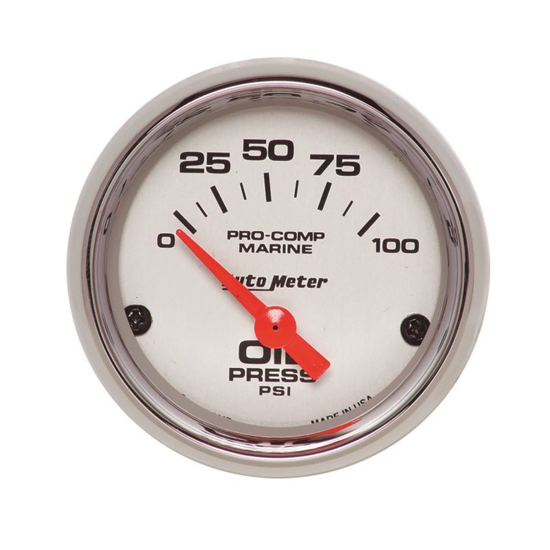 AutoMeter - Autometer Ultra-Lite 2-1/16in Electric 100 PSI Oil Pressure Gauge Marine Chrome - Demon Performance