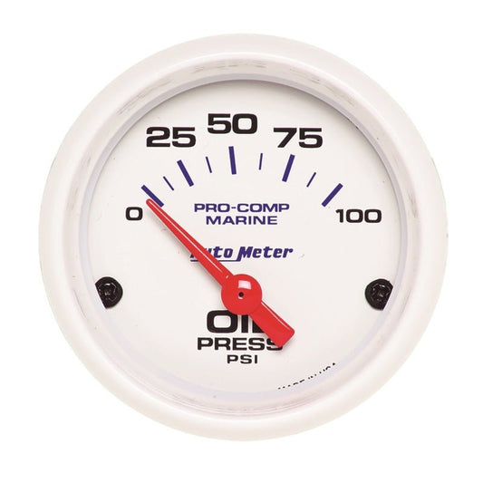 AutoMeter - Autometer Ultra-Lite 2-1/16in Electric 100 PSI Oil Pressure Gauge Marine White - Demon Performance