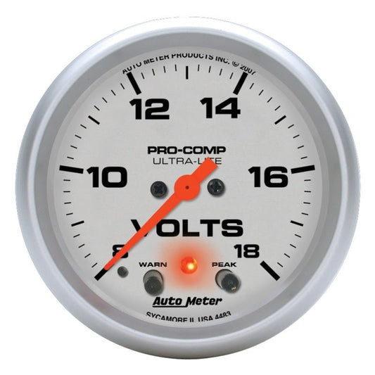 AutoMeter - Autometer Ultra-Lite 2 5/8in 18V Voltmeter w/ Peak & Warn - Demon Performance