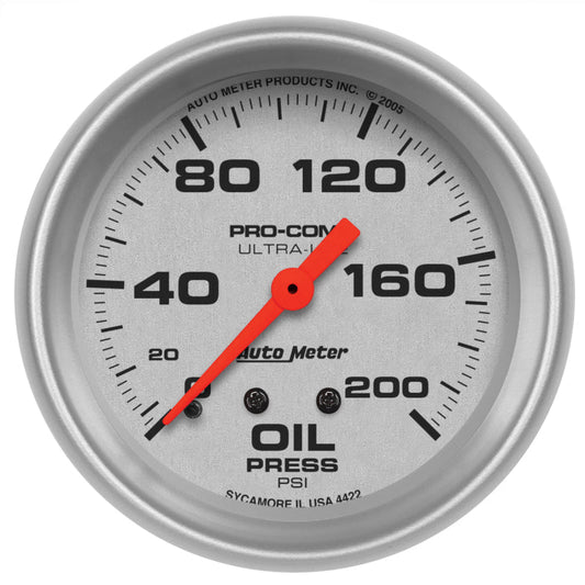 AutoMeter - Autometer Ultra-Lite 2 5/8in Mechanical 200 PSI Oil Pressure Gauge - Demon Performance