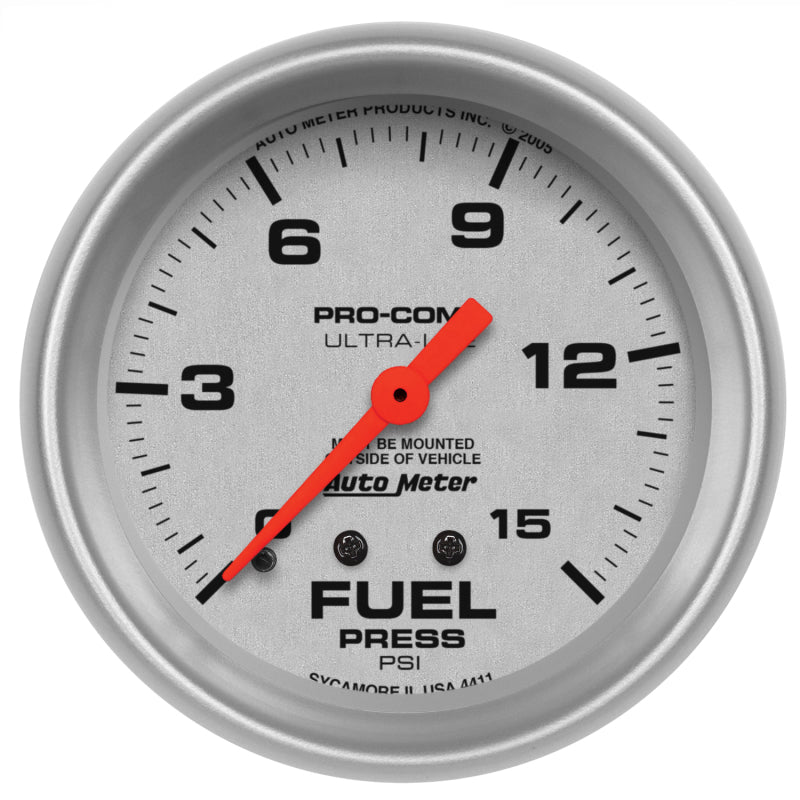 AutoMeter - Autometer Ultra-Lite 2 5/8inMechanical Fuel Presure Gauge 15psi - Demon Performance