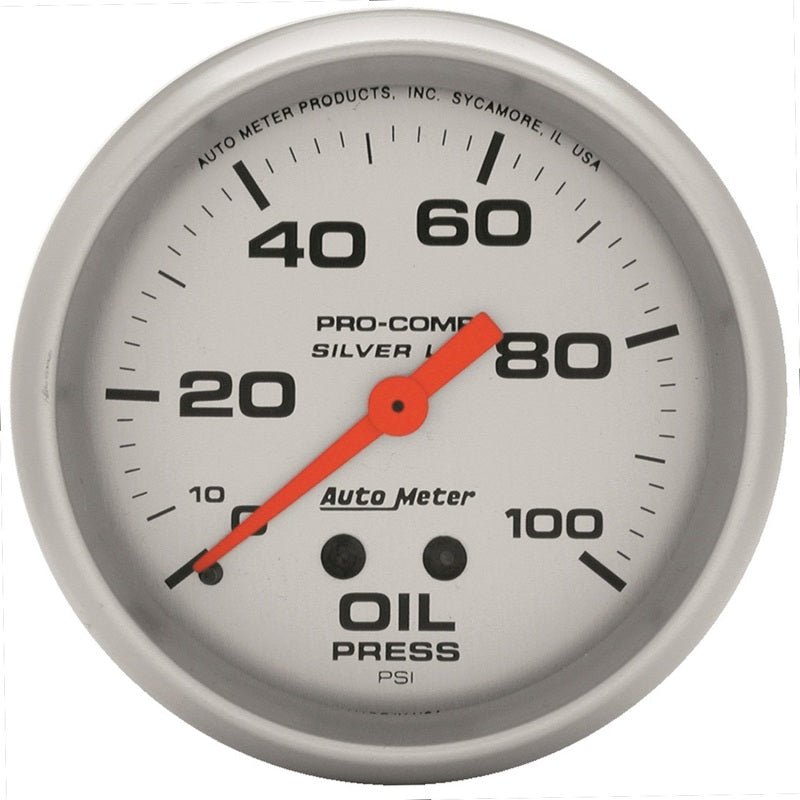 AutoMeter - Autometer Ultra-Lite 2.625in Liquid Filled Mechanical 100 PSI Silver Oil Pressure Gauge - Demon Performance