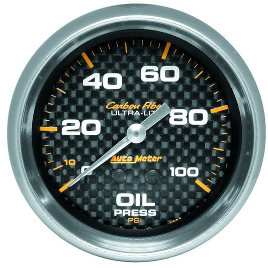 AutoMeter - Autometer Ultra-Lite 2.625in Mechanical 100 PSI Oil Pressure Gauge - Carbon Fiber - Demon Performance