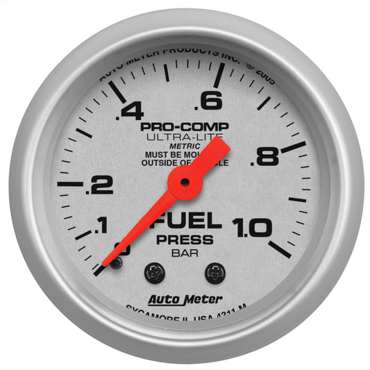 AutoMeter - Autometer Ultra-Lite 52mm 0-1.0 Bar Mechanical Fuel Pressure Gauge - Demon Performance