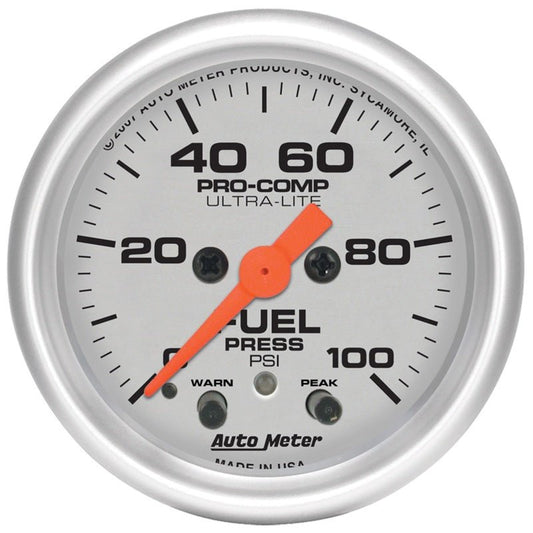 AutoMeter - Autometer Ultra-Lite 52mm 0-100 PSI Fuel Pressure w/ Peak Memory Warning Gauge - Demon Performance