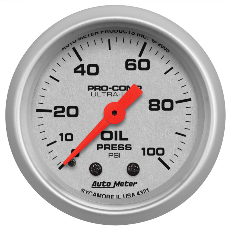 AutoMeter - Autometer Ultra-Lite 52mm 0-100 PSI Mechanical Oil Pressure Gauge - Demon Performance