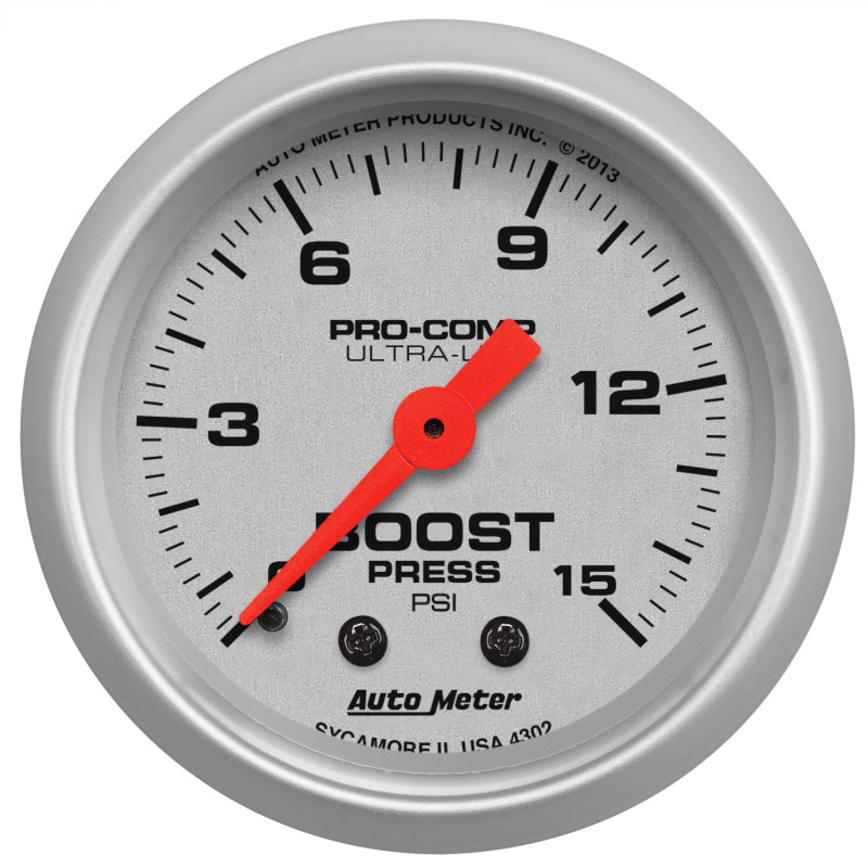 AutoMeter - Autometer Ultra-Lite 52mm 0-15 PSI Mechanical Boost Gauge - Demon Performance