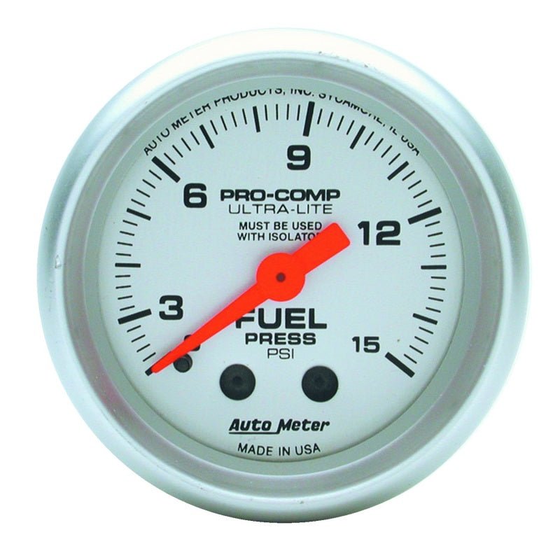 AutoMeter - Autometer Ultra-Lite 52mm 0-15 PSI Mechanical Fuel Pressure Gauge - Demon Performance