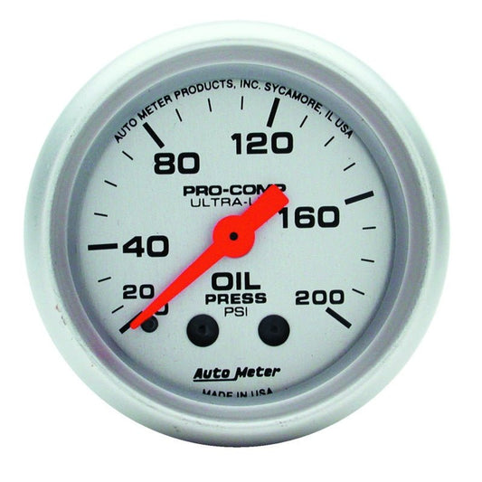 AutoMeter - Autometer Ultra-Lite 52mm 0-200 PSI Mechanical Oil Pressure Gauge - Demon Performance