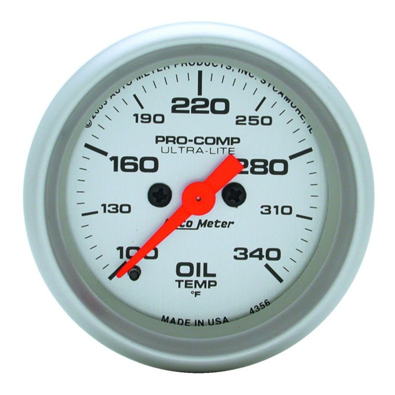 AutoMeter - Autometer Ultra-Lite 52mm 100-340 degree F Full Sweep Electronic Oil Temperature Gauge - Demon Performance