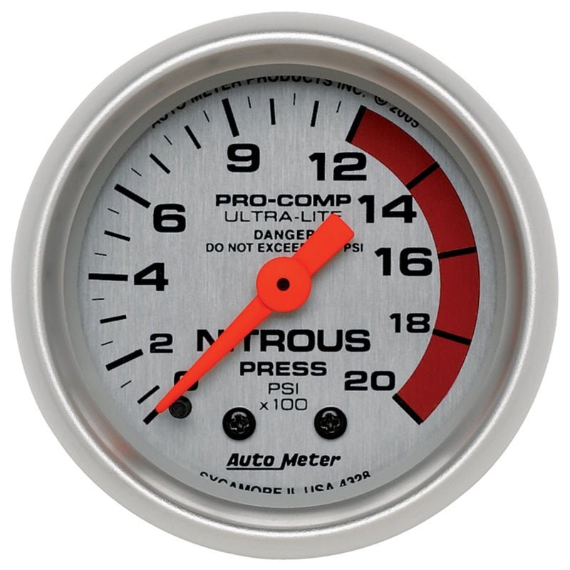 AutoMeter - Autometer Ultra-Lite 52mm 2000 PSI Mechanical Nitrous Pressure Gauge - Demon Performance