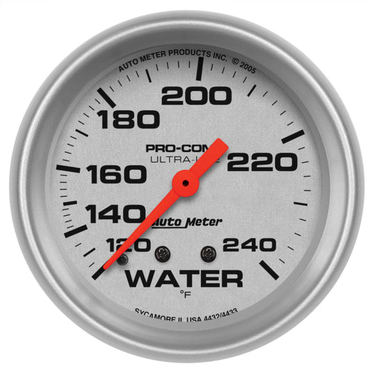 AutoMeter - Autometer Ultra-Lite 66.7mm 120-240 Deg F Mechanical Water Temperature Gauge - White - Demon Performance