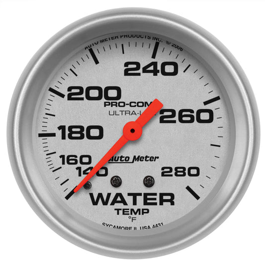 AutoMeter - Autometer Ultra-Lite 66.7mm 140-280 Deg F Mechanical Water Temperature Gauge - White - Demon Performance