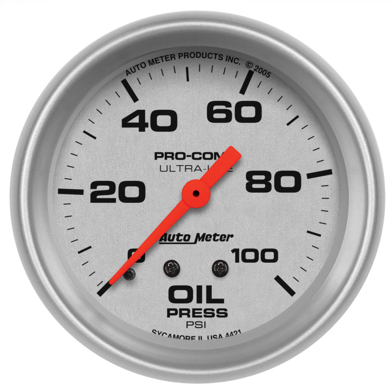 AutoMeter - Autometer Ultra-Lite 66.7mm Mechanical 0-100 PSI Oil Pressure Gauge - Demon Performance