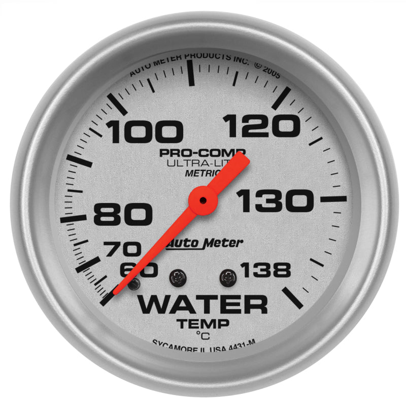 AutoMeter - Autometer Ultra-Lite 66.7mm Mechanical 60-140 Degree C Water Temperature Gauge w/ 6in Tubing - Demon Performance