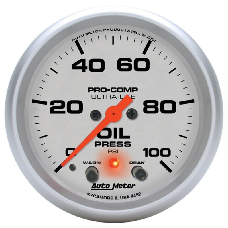 AutoMeter - Autometer Ultra-Lite 66.7mm Oil Press 2 5/8in 100PSI Digital Stepper Motor w/ Peak & Warning Light - Demon Performance