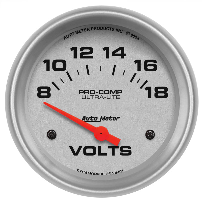 AutoMeter - Autometer Ultra-Lite 66.7mm Short Sweep Electric 8-18 Volts Voltmeter - Demon Performance