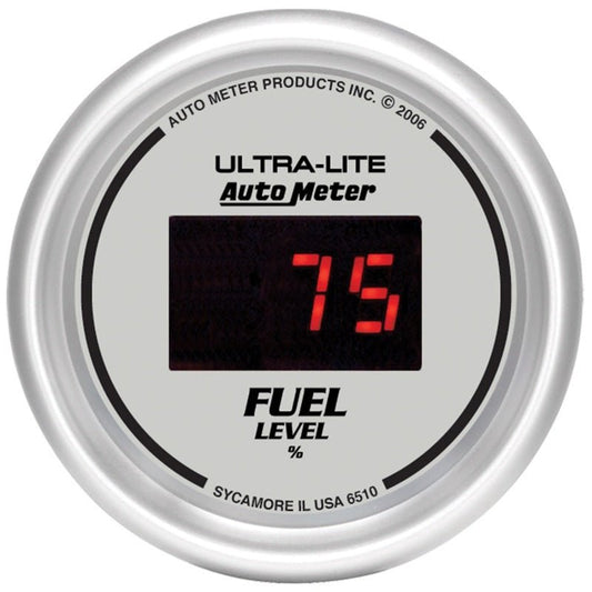 AutoMeter - Autometer Ultra-Lite Digital 2-1/16in 0-280 OHM Silver Dial w/ Red LED Programmable Fuel Level Gage - Demon Performance