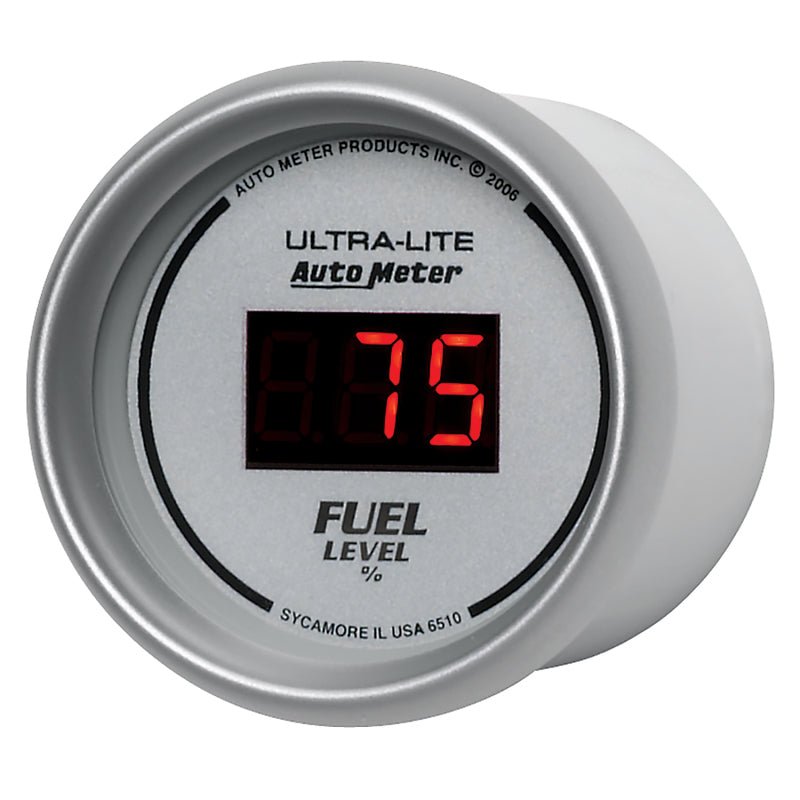 AutoMeter - Autometer Ultra-Lite Digital 2-1/16in 0-280 OHM Silver Dial w/ Red LED Programmable Fuel Level Gage - Demon Performance