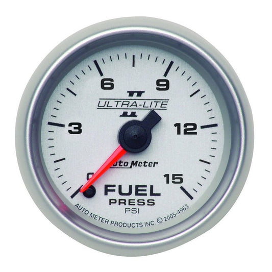 AutoMeter - Autometer Ultra-Lite II 52mm 0-15 PSI Full Sweep Electronic Fuel Pressure Gauge - Demon Performance