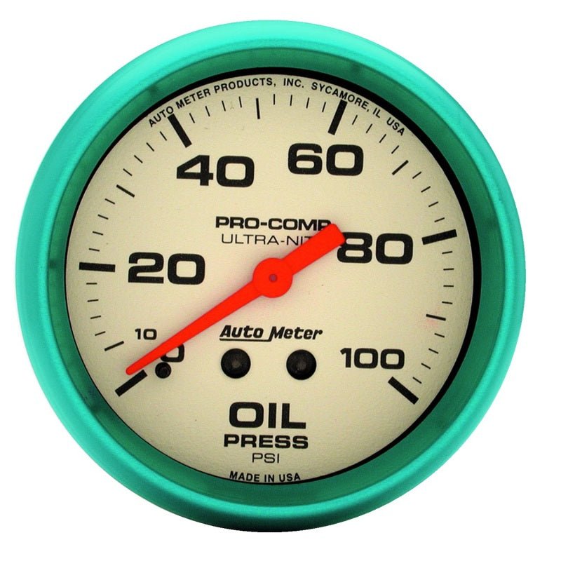 AutoMeter - Autometer Ultra-Nite 66.7mm 0-100 PSI Mechanical Oil Pressure Gauge - Demon Performance