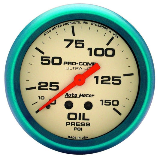 AutoMeter - Autometer Ultra-Nite 66.7mm 0-150 PSI Mechanical Oil Pressure Gauge - Demon Performance