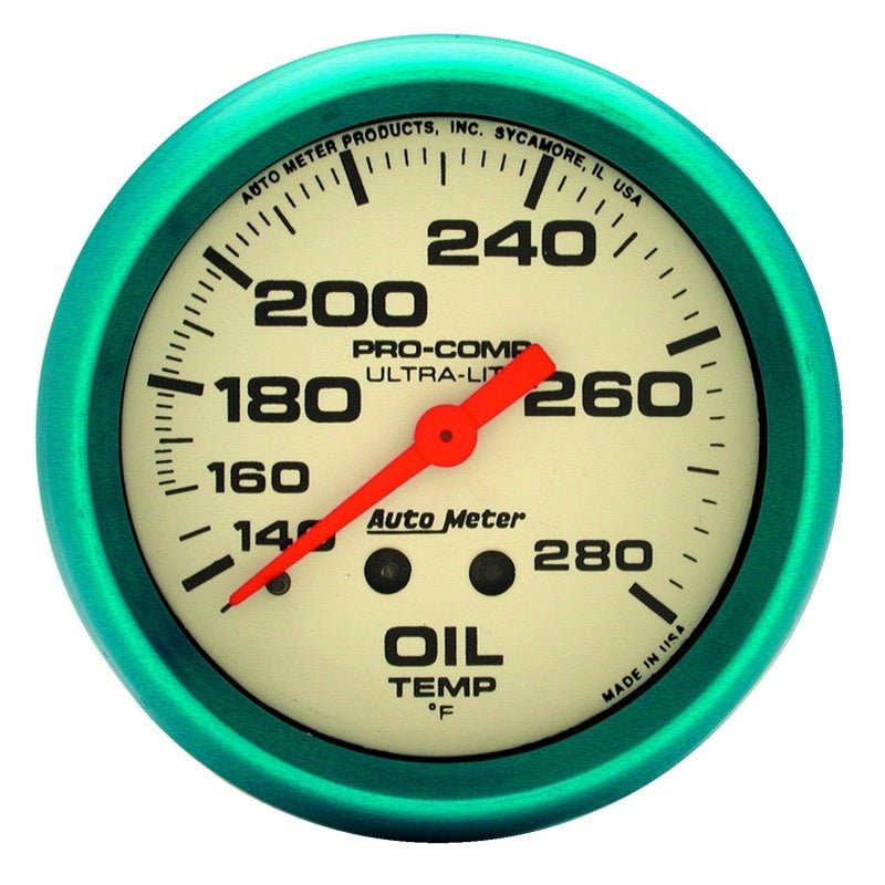 AutoMeter - Autometer Ultra-Nite 66.7mm 140-280 Deg. F Mechanical Glow In The Dark Oil Temp Gauge - Demon Performance