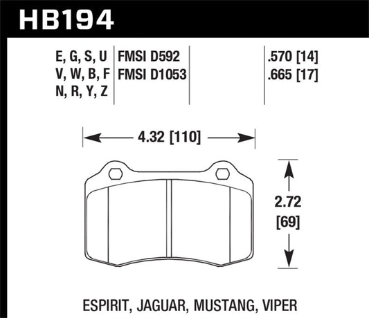 Hawk Performance - Hawk 96 & 00-02 Dodge Viper GTS/00-02 Viper RT 10 / 00 Mustang SVT Cobra Race Fr HT-10 Brake Pads - Demon Performance